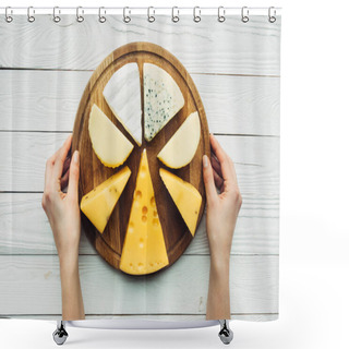 Personality  Hands And Wooden Board With Assorted Cheese Shower Curtains