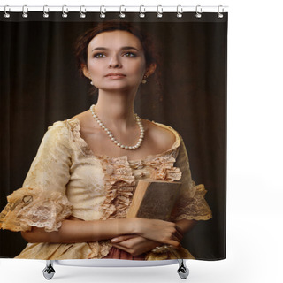 Personality  Portrait Of Woman In Historical Dress With A Book In Their Hands Shower Curtains
