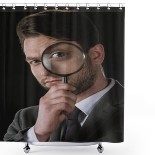 Personality  Businessman With Magnifying Glass Shower Curtains