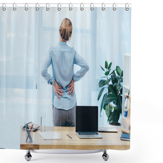 Personality  Rear View Of Businesswoman With Backplain In Office Shower Curtains
