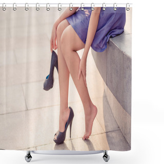 Personality  Woman In High Heels Massaging Legs Shower Curtains