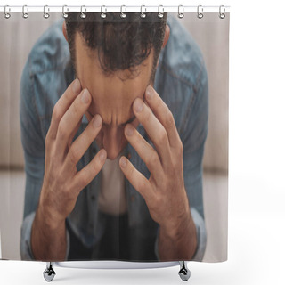 Personality  Dark-eyed Mature Man Feeling Fed Up Shower Curtains