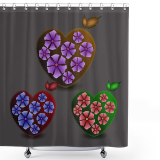 Personality  Hearts With Flowers. Vector Illustration. Shower Curtains