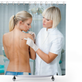 Personality  Doctor Inspecting Woman Patient Skin Shower Curtains