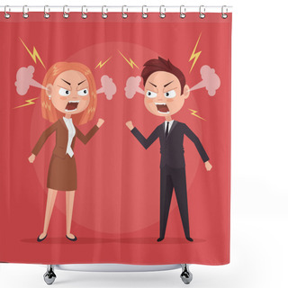 Personality  Man And Woman Office Workers Characters Quarreling. Vector Flat Cartoon Illustration Shower Curtains