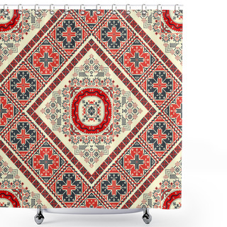 Personality  Romanian Vector Pattern Inspired From Traditional Embroidery Shower Curtains