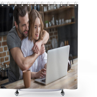 Personality  Couple Using Laptop Shower Curtains