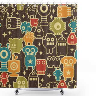 Personality  Robot And Monsters Seamless Pattern. Shower Curtains