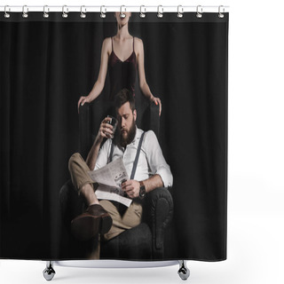 Personality  Man With Whisky And Newspaper Shower Curtains
