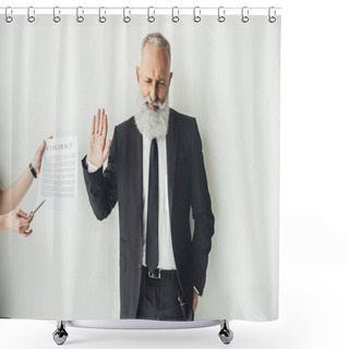 Personality  Businessman Refusing To Sign Contract Shower Curtains