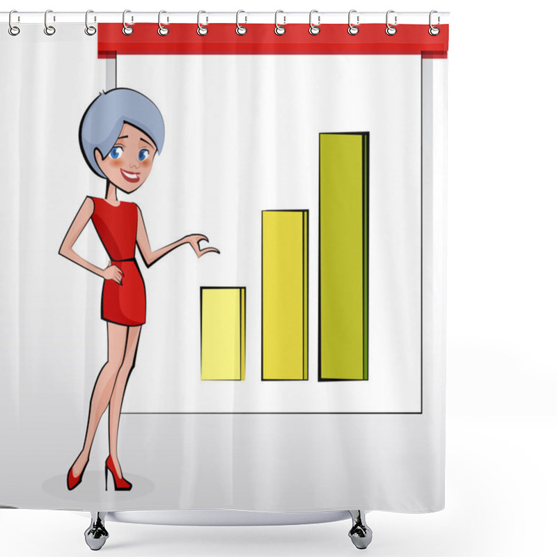 Personality  Beautiful Business Woman Pointing To Rising Business Trends. Vector Shower Curtains