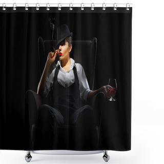 Personality  Mafiosi Woman With Cigar And Brandy Glass Shower Curtains