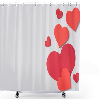Personality  Top View Of Red Hearts On White Background Shower Curtains