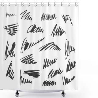 Personality  Doodle Ink Brush Set Isolated On White Background Shower Curtains