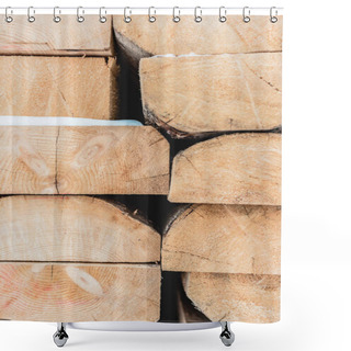 Personality  Brown Wooden Logs Stacked In Pile And Covered With Snow Shower Curtains