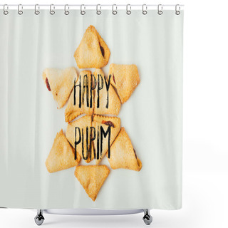 Personality  Top View Of Star Made Of Cookies Isolated On Grey, Purim Holiday Concept Shower Curtains