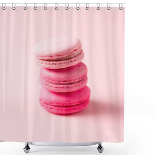 Personality  Three Colorful Tasty Macarons With Filling On Pink Shower Curtains