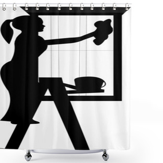 Personality  Young Woman Cleaning Her Windows With Sponge Silhouette Shower Curtains
