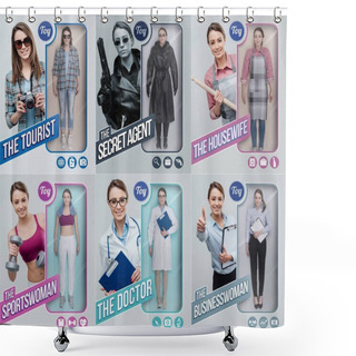 Personality  Lifelike Female Toy Dolls Collection And Packaging With Different Outfits Shower Curtains
