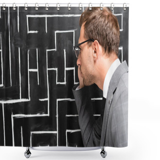 Personality  Back View Of Handsome Businessman In Suit Looking At Labyrinth Shower Curtains