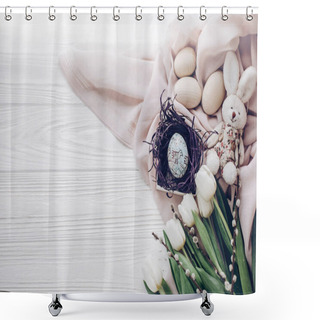 Personality  Easter Eggs In Nest And Rabbit Shower Curtains