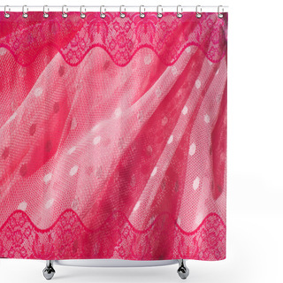 Personality  The Texture Of Fabric Lace With Sequins On Fabric Background. A Small, Shiny Disk Sewn As One Of Many Onto Clothing For Decoration. Magenta, Hot Pink, Cerise Shower Curtains