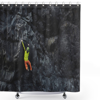 Personality  Male Rock Climber On The Cliff Shower Curtains