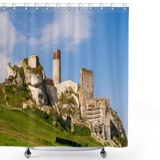 Personality  Castle Ruins On The Mountain In Olsztyn Shower Curtains