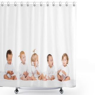 Personality  Multicultural Toddlers With Smartphones Shower Curtains