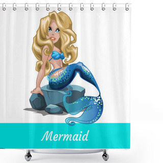 Personality  Mermaid Girls With Blond Hair Sitting On The Stone Shower Curtains