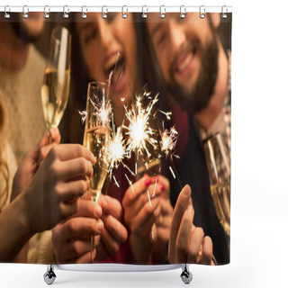 Personality  People With Glasses Of Champagne And Sparklers  Shower Curtains