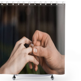 Personality  Cropped Image Of Boyfriend Proposing Girlfriend And Wearing Engagement Ring Shower Curtains