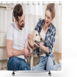 Personality  Young Couple With Puppy  Shower Curtains