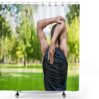Personality  African American Sportsman Stretching In Park  Shower Curtains