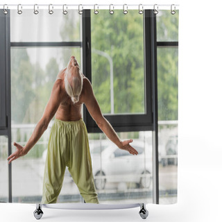 Personality  Shirtless Man In Green Pants Doing Backside Bend In Yoga Studio  Shower Curtains