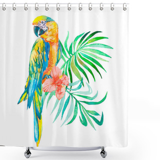 Personality  Tropical Birds Isolated On White Background. Macaws. Art. Shower Curtains