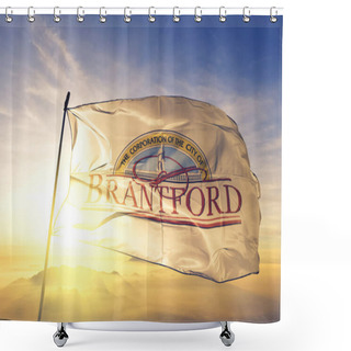 Personality  Brantford Of Ontario Of Canada Flag Textile Cloth Fabric Waving On The Top Sunrise Mist Fog Shower Curtains