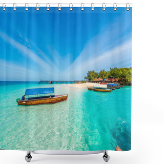 Personality  Colorful Seascape With Boats Near Zanzibar Shore Shower Curtains