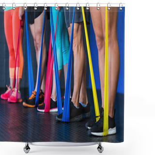 Personality  Athletes Exercising With Resistance Band In Gym Shower Curtains