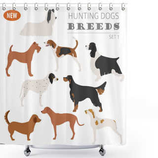 Personality  Hunting Dog Breeds Set Icon Isolated On White . Flat Style Shower Curtains
