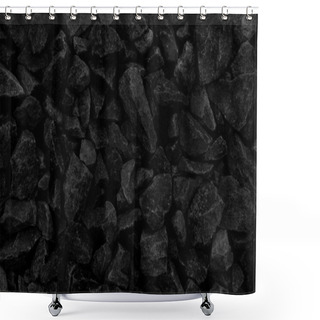 Personality  Natural Fire Ashes With Dark Black Coals Texture. It Is A Flammable Black Hard Rocks. Space For Text Shower Curtains