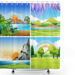Personality  Four Nature Scenes With Lake And Park Shower Curtains