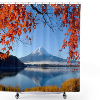 Personality  Mt.Fuji And Autumn Foliage At Lake Kawaguchi Shower Curtains
