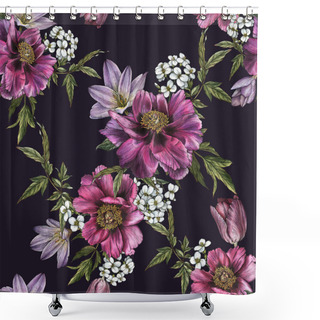 Personality  Floral Seamless Pattern With Watercolor Peonies, Tulips And Jasmine  Shower Curtains