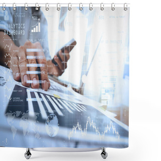 Personality  Business Documents On Office Table With Smart Phone And Digital  Shower Curtains