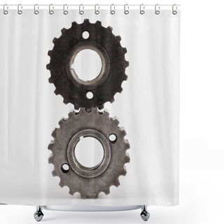 Personality  Metal Round Gears On White Background Shower Curtains