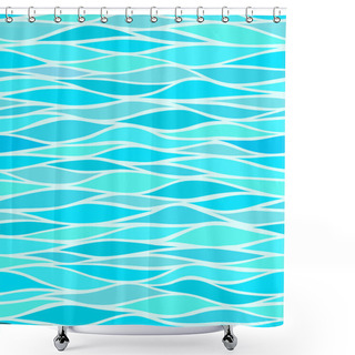 Personality  Seamless Patterns With Stylized Waves Blue Shades Shower Curtains