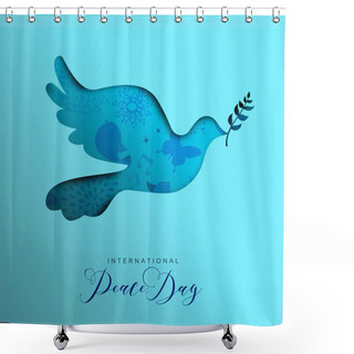Personality  International Peace Day Holiday Illustration. Paper Cut Dove Bird Shape Silhouette Cutout With Nature Doodle Decoration. EPS10 Vector. Shower Curtains