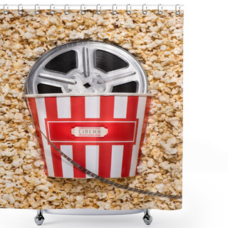 Personality  Flat Lay With Disposable Bucket, Popcorn, Retro Cinema Ticket And Filmstrips Shower Curtains