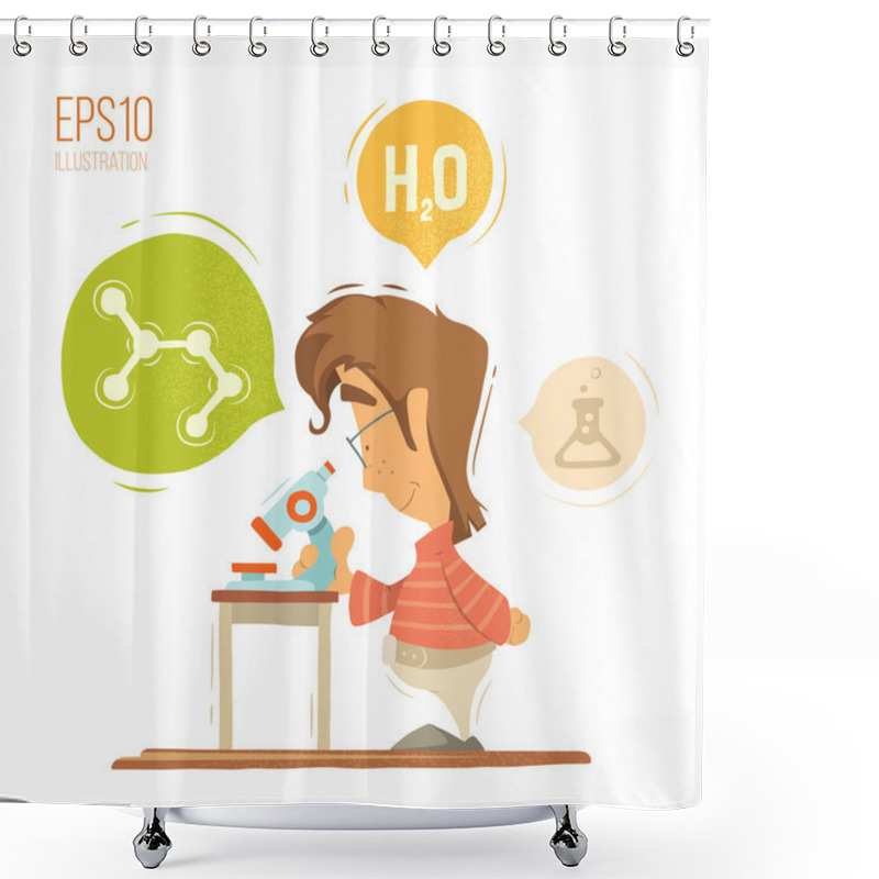 Personality  Kid With Microscope Shower Curtains